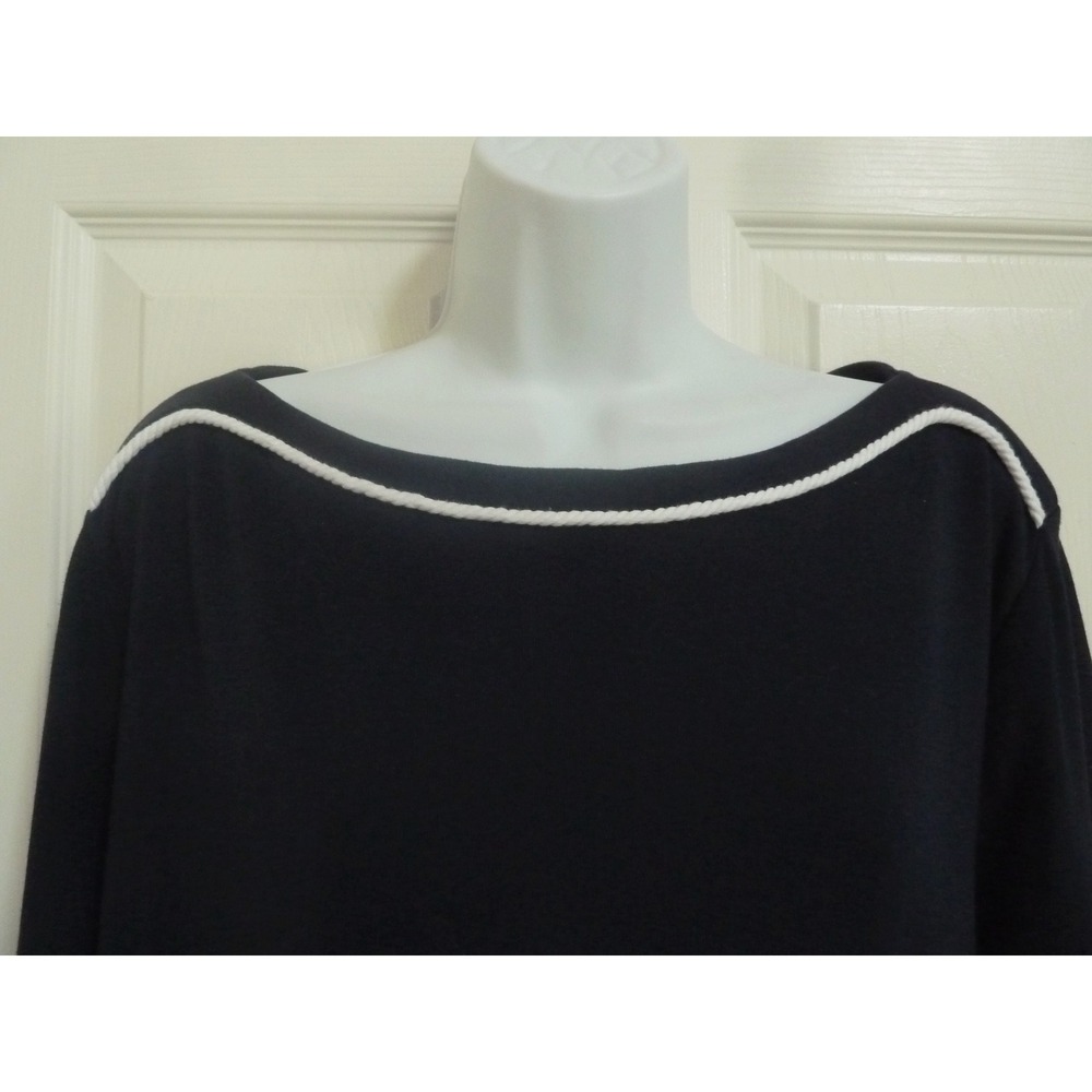 LAUREN RALPH LAUREN Plus Sz 2X Nautical Corded Pullover Boatneck Top Coastal - Picture 2 of 6